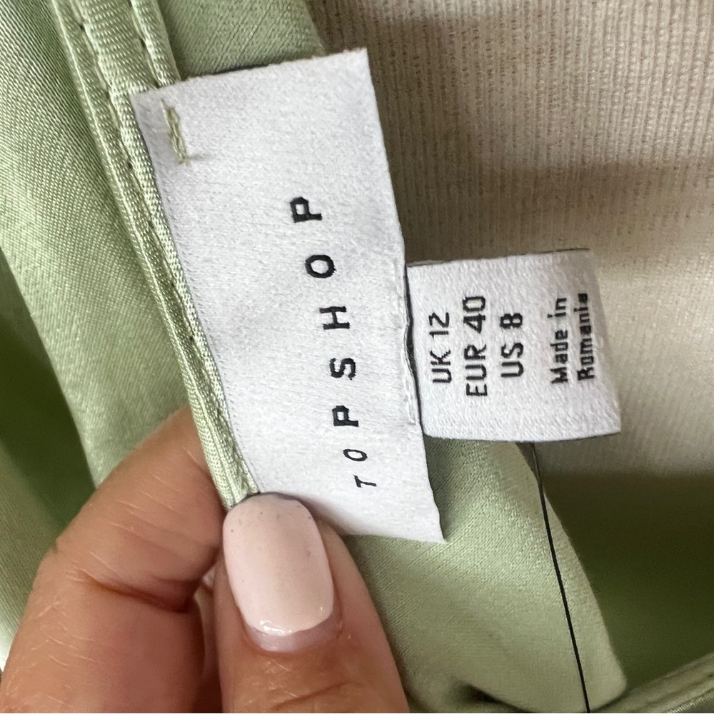 NWT Topshop satin frill wrap dress in sage Size 8 - Picture 7 of 7
